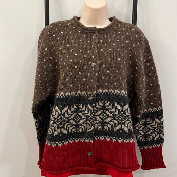 Eddie Bauer Sweaters - Eddie Bauer Womens Cardigan Sweater Vintage Wool Alpaca Fair Isle Brown Size M